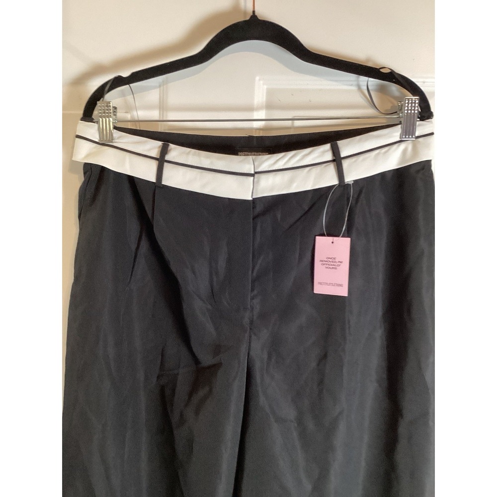 Corpgoth Academia Wide Leg Trousers 10 Black White Contrast Waistband Officecore - Picture 4 of 16